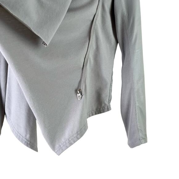 BlankNYC Private Practice Vegan Leather & Cotton Drape Front Moto Jacket Gray, S - Picture 9 of 16